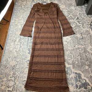 Anthropologie Sincerely Jules brown LongSleeve Lace Melrose Maxi Dress Sz M